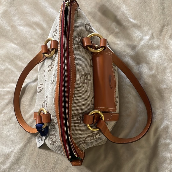 Dooney & Bourke Front Pocket Satchel Signature Canvas Leather trim handles - Picture 6 of 15